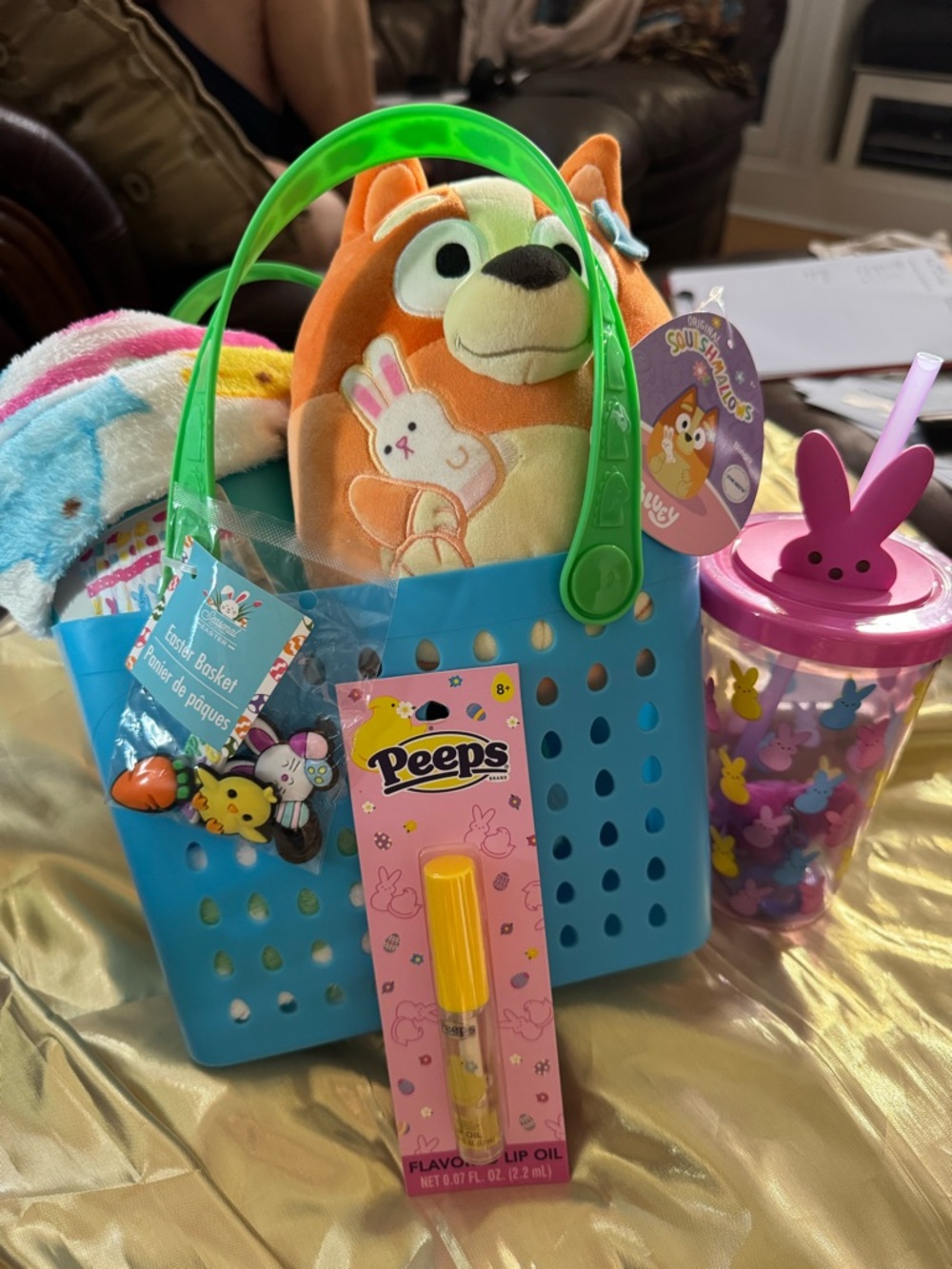 Mini Bogg Style bag w/5” Bingo Squishmallow, Tumbler and Peep Blanket